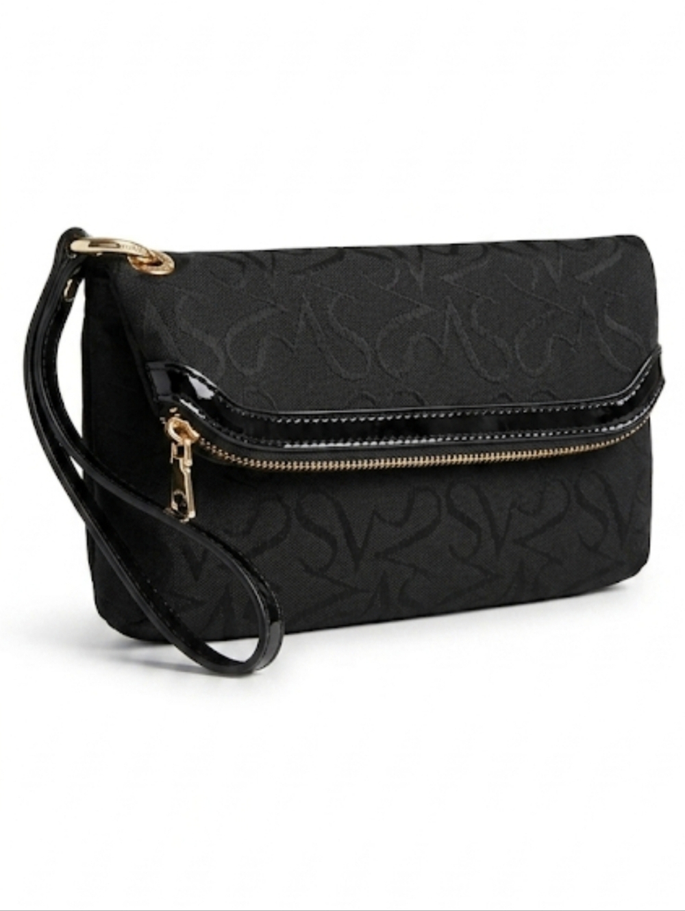Simply Vera Vera Wang Black Fold Over Wristlet Clutch Monogram